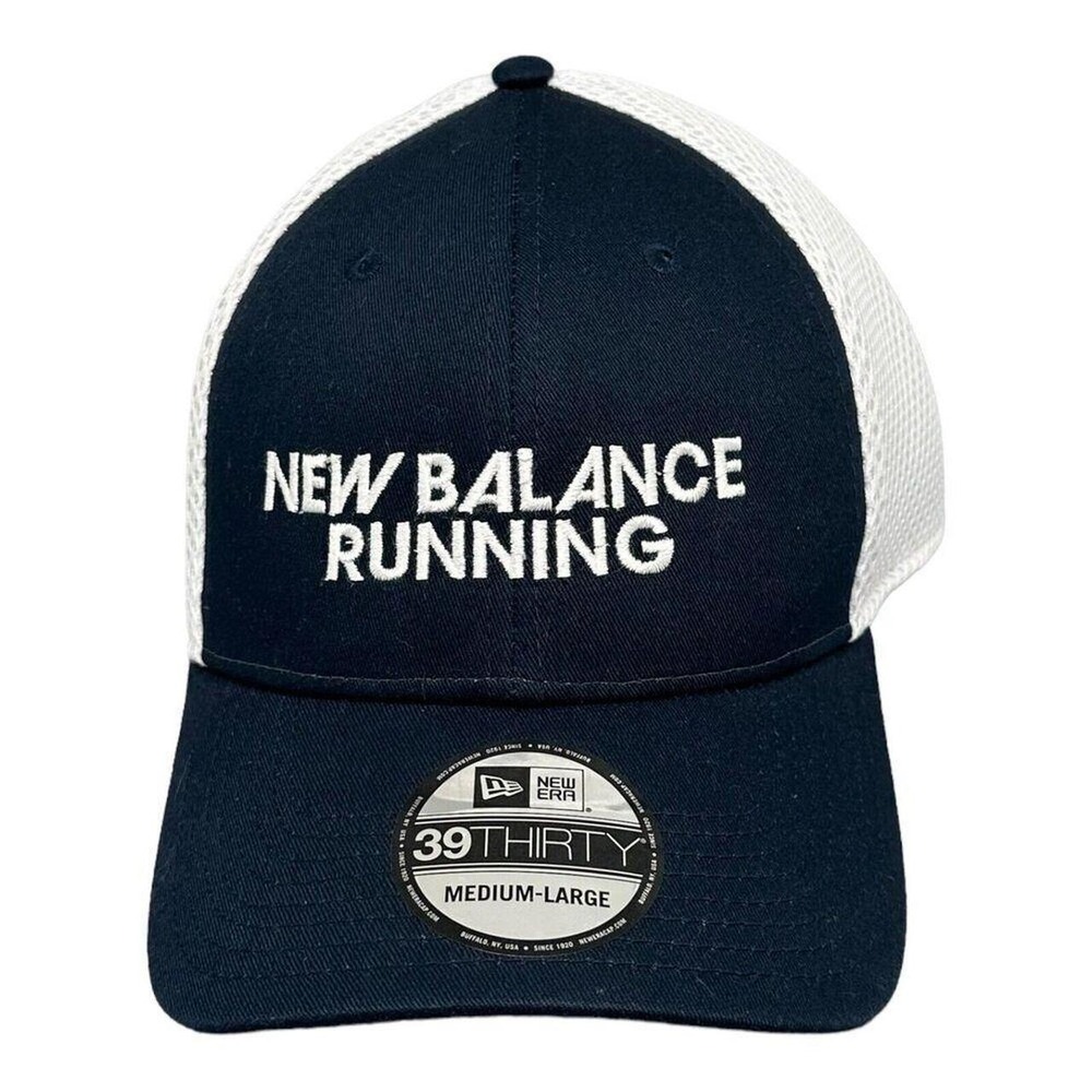 New Era 39THIRTY New Balance Running Hat Navy White Mesh‎ Trucker Cap M/L